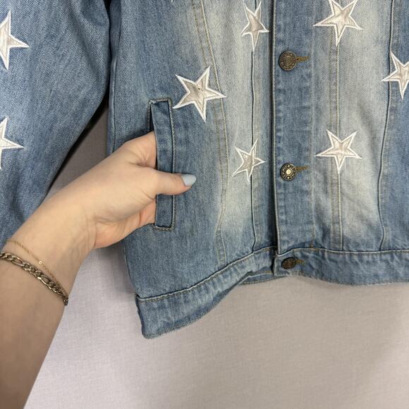 Lola + The Boys Jean Jacket Girls 14 Blue Star Leather Patched Denim Countrycore - Picture 4 of 13
